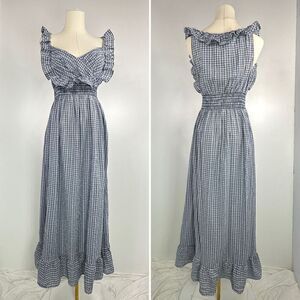 Max Studio Cottage Core Plaid Ruffle Maxi Dress M Prairie FarmHouse Cowgirl Retr